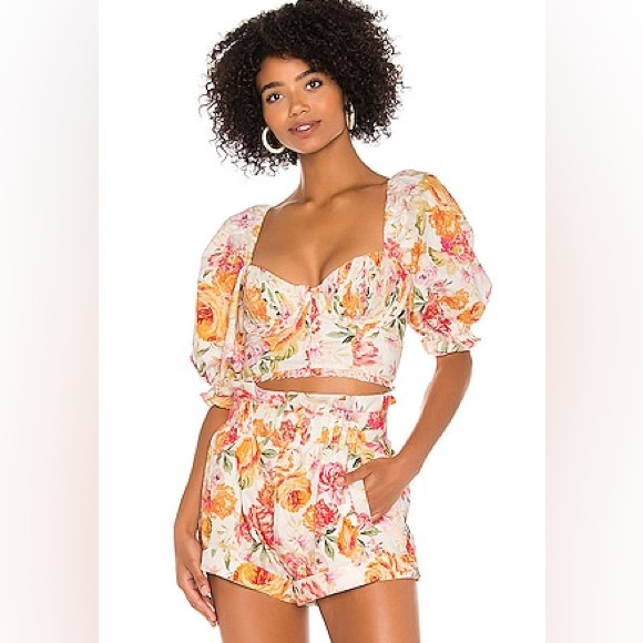 SET: Floral Puff Sleeve Top and Shorts - Picture 1 of 16